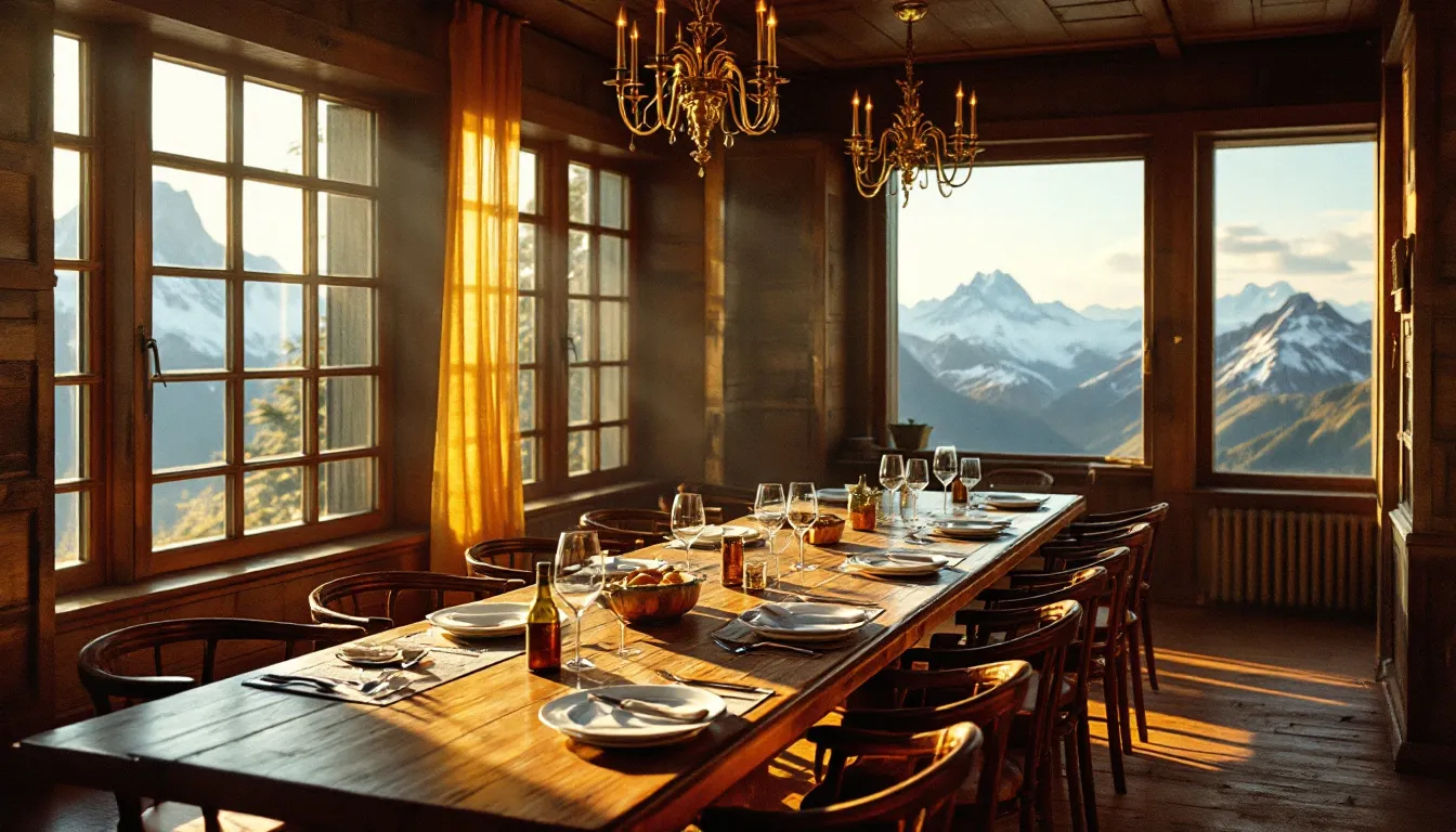 A dining area at the Eagle's Nest with stunning views of the Bavarian Alps.