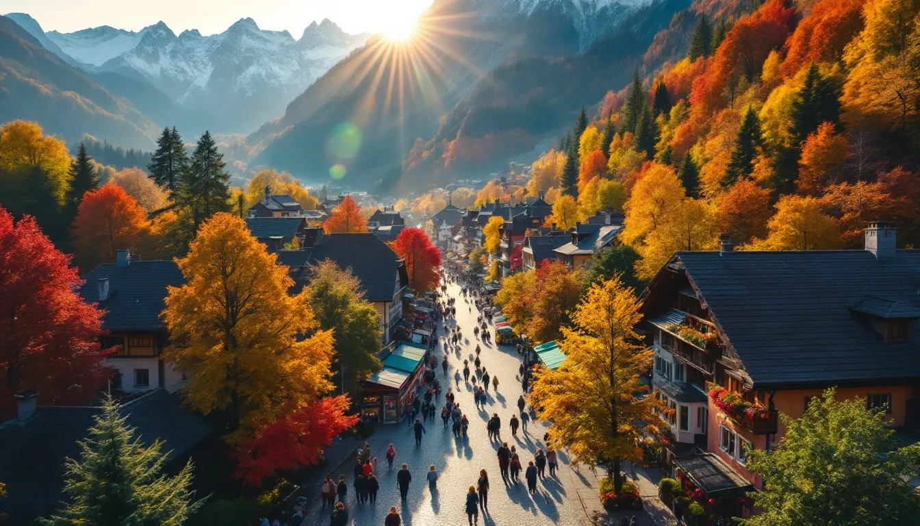 A vibrant street in Garmisch-Partenkirchen showcasing local attractions.