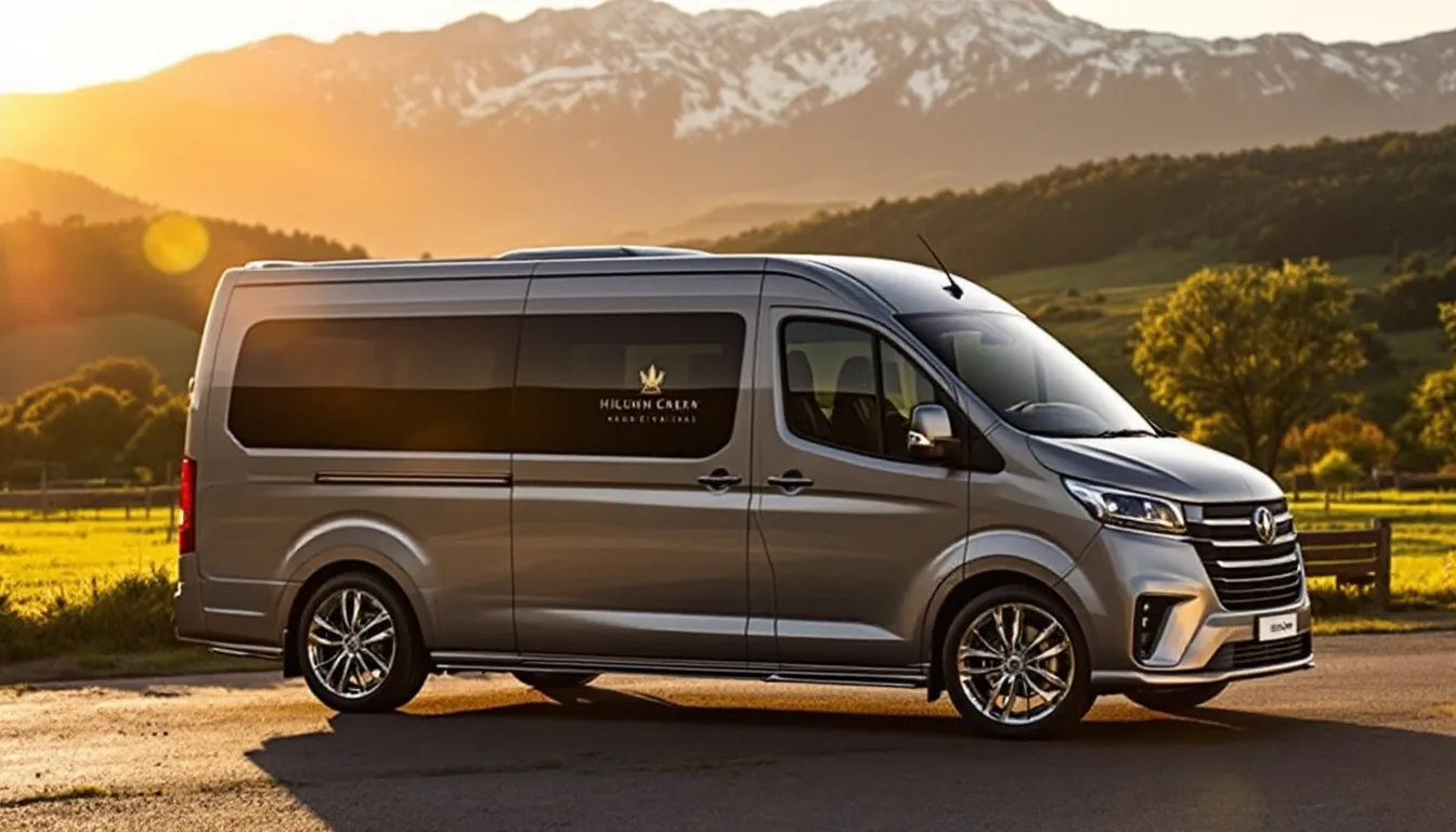 Ein luxuriöser 9-Sitzer Minibus, der zur Miete angeboten wird.